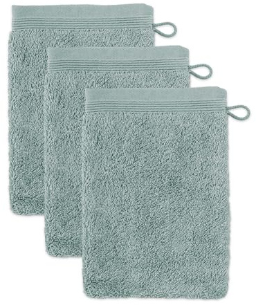 Möve Superwuschel Lot de 3 Gants de Toilette 100% Coton, Vert thé, 15 x 20 cm