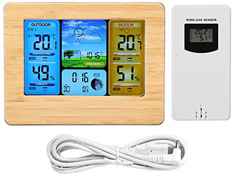 Weather Station, LCD Color Digital Display Weather Station Home Forecast Weather Station with Adjustable Backlight Wireless Indoor Outdoor Thermometer(中性 - 黄色)
