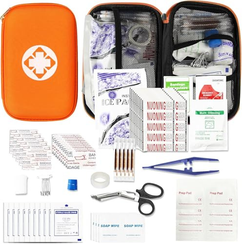 Mini-Erste-Hilfe-Set für das Auto, Reisegröße für Geschäftsreisen, kompaktes Erste-Hilfe-Notfall-Set, Zubehör für Wohnmobil, Wandern, Reiten, Heimutensilien, Orange, 276 Stück AMORNING