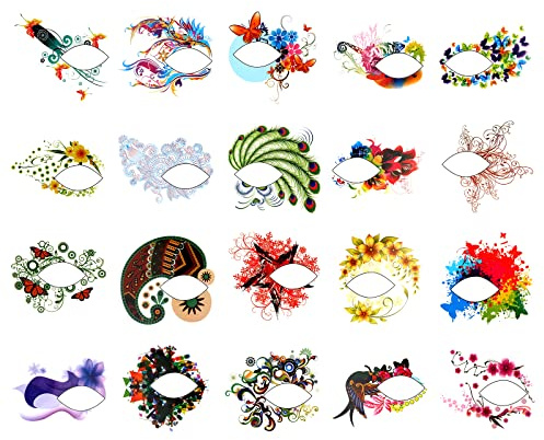 MWOOT 20 Stück Augen Tattoo Aufkleber, Temporäre Tattoo Gesicht, Makeup Gesicht Aufkleber für Halloween Karneval Kostüm Maskerade Party Dekoration