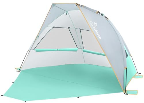 WolfWise Strandmuschel mit UV-Schutz 50+, 2-3 Personen Strandzelt, Sonnenschutz Windschutz mit erweiterbarem Boden Baby Sonnenzelt Tragbar Mini-Packmaß für Familie Camping Garten Strand Minzgrün