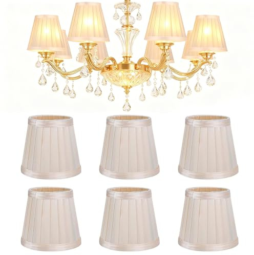 6 Stück Kleine Lampenschirme Aufstecken E14 Gold Plissee Stoff Lampenschirm 12 x 11 x 8,5 cm Modern Simple Clip on Lampshades für Kronleuchter Wandleuchte Stehlampe