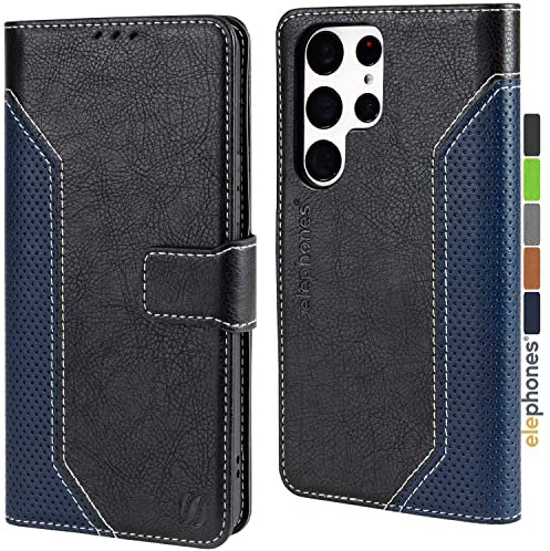 elephones Hülle für Samsung S23 Ultra Klappbar Handyhülle mit RFID-Schutz Flip Case Cover Schutzhülle Klapphülle aus PU Leder für Samsung Galaxy S 23 Ultra 5G - Schwarz