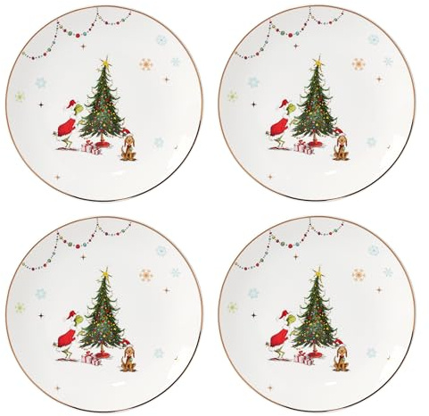 Lenox 895052 Merry Grinchmas Dinner Plates, Set Of 4, Green, 10.75', Christmas Drinkware, Holiday Hosting