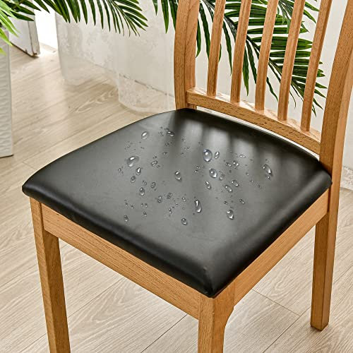 zalati 4 cojines para silla, de piel sintética, resistentes al agua, extraíbles, para comedor, color negro