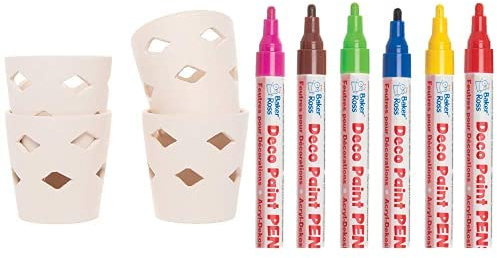 Baker Ross KeramikTeelichthalter 4 Stückund Deko-Lackstifte (Packung B) 6 Stück
