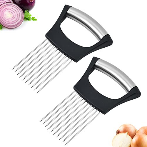 2pcs Zwiebel Halter, TACYKIBD Edelstahl Zwiebel Halter Schneider Zwiebel Hacker Schäler, Gemüse Schneider Schneiden für Schneiden Gemüse Tomate Kartoffel Obst Fleisch Küche Gadgets Werkzeuge