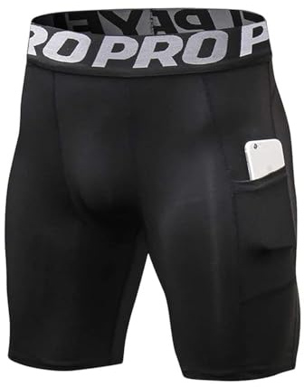 YUSHOW Kompressionsshorts herr 3-pack sport anti-skavning underkläder baslager shorts snabbtorkande löparshorts med telefonfickor cykeltights för träning atletisk rugby kort skydd benskinn