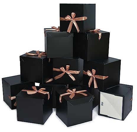 12er Pack kleine Geschenkboxen mit Deckeln, quadratisch, Schwarz 10 cm | Perfekt für Hochzeiten, Verlobungen, Abschlussfeiern, Feiertage & Geburtstage