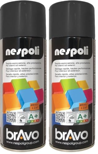 NESPOLI Aérosol peinture professionnelle noir mat 400 ml (Lot de 2)