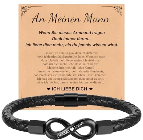 XUANPAI Valentinstag Armband Herren Personalisierte Geschenke - Lederarmband Herren mit Gravur Namen Geflochtenes Armband Leder Unendlichkeits Ich Liebe Dich Geschenk Jahrestag Männer Geschenke
