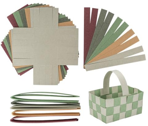 Ideas con cestas Tejidas con Corazones | Hecho de Papel | para Manualidades y Trenzado | Cesta de Pascua | Decoración | Cesta de Regalo | Embalaje | 12 cm x 8 cm x 6,5 cm | 10 Piezas (Tonos Verdes, m