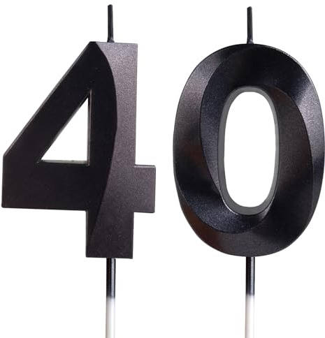 Yiran 3D Birthday Candles, Black Candle Number 40th Candle, Birthday Candle for Cake, Men Women Cake Topper Birthday Candles Number 40 Birthday,Party Wedding Anniversary Celebration Supplies