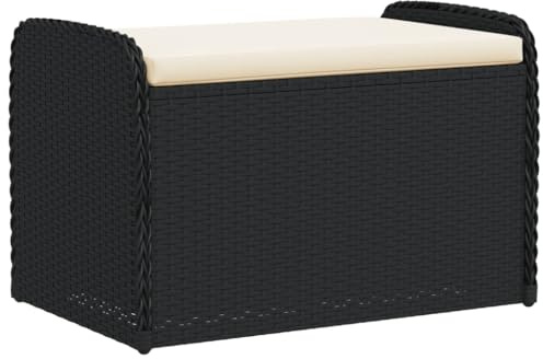 Toshilian Banc de Rangement d'extérieur, Coffre de Jardin avec Coussin Noir, 80x51x52 cm en Résine Tressée