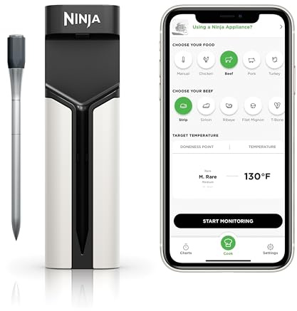 Ninja ProChef Wireless Meat Thermometer Probe for Indoor & Outdoor Cooking, Grilling and Air Frying with 50m Bluetooth Range & 30-Hour Battery Life, App Connected, Heat-Resistant, Waterproof WP100UK