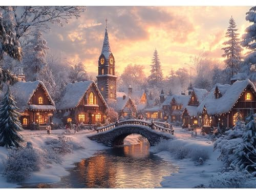 DAERLE 5D Diamond Painting Weihnachtsdorf, Diamant Painting Bilder Weihnachten Winter, Diamond Art Erwachsene Schnee DIY Diamant Kunst Malerei Stickerei Set Kreuzstich für Home Wand Dekor 40x30cm