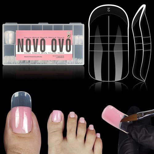 NOVO OVO Toe Nails Dual Form, Doppel-Nagelformen für die Zehennagelverlängerung aus Polygel, für French-Tip-Zehennägel aus Acryl für die Pediküre und zum Selbermachen zu Hause, 300 Stück, 15 Größen