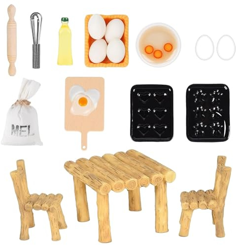 Wichtel Zubehör Backset, 19 Stück Miniatur Wichtel Zubehör, 1/12 Miniatur Puppenhaus Eier Nudelholz Küche Backen Set, Miniatur Wichtel Zubehör Weihnachten Küche Möbel Backen Zubehör