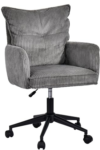 Duhome Bürostuhl Schreibtischstuhl aus Kordsamt, Drehstuhl Schminktisch Stuhl Höhenverstellbar Computerstuhl, Grau
