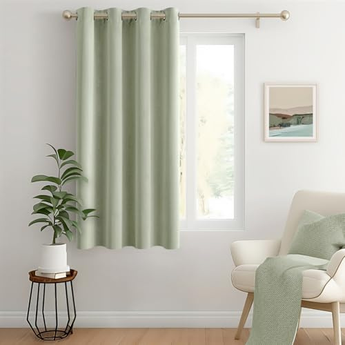MIULEE Verdunklung Thermo Vorhänge Blickdicht Ösen 1er 140x185cm Salbeigrün | Blickdichter Thermostoff für Wohnzimmer und Schlafzimmer, hilft Licht, Hitze und Kälte zu reduzieren.