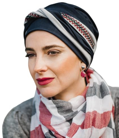 CAREBELL Komfort Florida Onkologie-Turban Kopfbedeckung – Baumwolle, marineblau, One size