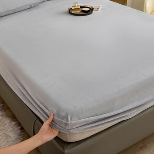 KLUOT Drap Housse 80 x 190 + 15 cm Chaud pour l'hiver en Polaire Tissu éponge Cachemire pour lit à sommier tapissier Gris Clair