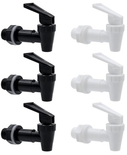 BEELUKY 6 Piezas Grifo Dispensador de Bebidas Grifo De Plástico Dispensador de Agua Grifo de Repuesto Llave de Agua de Plástico para Barril de Cerveza Zumo Fuente de Agua (Blanco/Negro)