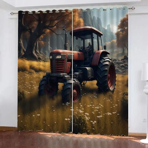 Generisch Gardine Bauernhof Retro Traktor Blickdicht Kurz Mit Ösen 2 Stück H 245Cm X B 140Cm,Vorhang Verdunkelungsgardine 2Er Set,Kinder Verdunklungsvorhänge Kinderzimmer Junge Mädchen,A16