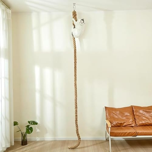 SHENGOCASE 1.9 x 8.9Ft Cat Climbing Jute Rope for Ceiling with Hook, Wall Mounted Furniture for Indoor and Outdoor Cats, Cimbing Pole (8.9 Feet)