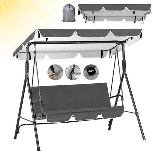 Hollywoodschaukel Dachbezug, Ersatzdach Hollywoodschaukel 210 x 145, 420D Oxford Dach Hollywoodschaukel 3 sitzer, Universaldach Hollywoodschaukel Grau Wasserdicht, Sonnendach für Hollywoodschaukel