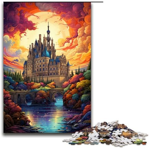 für Erwachsene Puzzle „Die farbenfrohe Psychedelia von Schloss Chambord 1000 teiliges Holzpuzzle für Erwachsene und Kinder ab 14 Jahren 75 x 50 cm