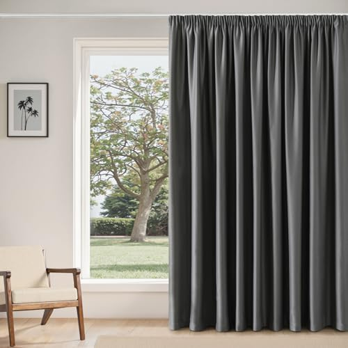 MIULEE Verdunklungsvorhang Kräuselband Blickdicht 1er Set B300 H260 Grau | blickdichter Breit-Verdunklungsvorhang mit Kräuselband, modernes Design, dekorativ für große Wohnzimmer und Schlafzimmer