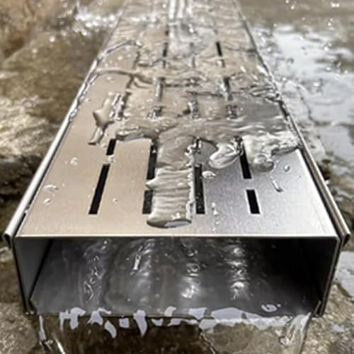 Outdoor Channel Drain Kit - 1.4/2 Inch Wide Trench Drainage System with Metal Grate - Ideal for Landscape Paver & Farm Use - Slim Design for Efficient Water Flow