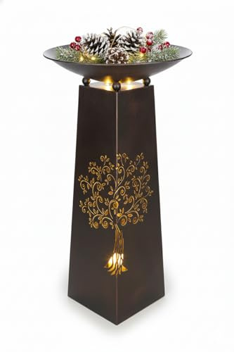 MF Dekorativer Metall-Schalenständer mit Lebensbaum-Motiv, 95 cm Höhe, Braun, für Innen und Außen