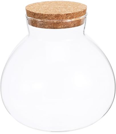WEKADRIN Bouteille Terrarium en Verre Rond avec Couvercle en Liège, Surface Lisse Bavures, pour Décoration Intérieure et Plantes de Mousse
