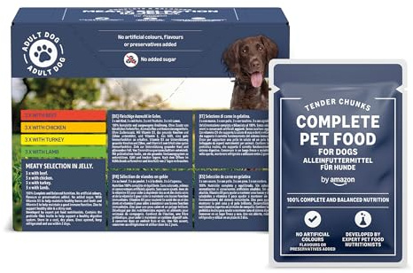 by Amazon Aliment Complet pour Chien Adulte Sélection Viande en Gelée 1,2 kg (12 paquets de 100g)