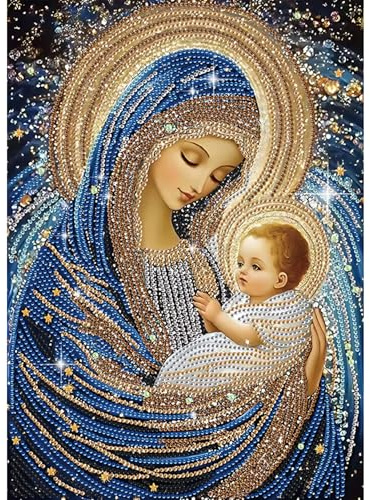 Starnearby DIY Diamond Painting Madonne Trapano Parziale Strass, Diamond Painting Vergine Maria Forma Speciale, Pittura Diamante Speciale 5D Fai da te Kit Pittura a Mosaico 30x40cm