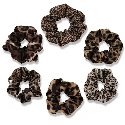 COYUN Scrunchie, 6 Pcs Leopard Scrunchie, Leopardenmuster, Retro-Haargummis, Elastische Satin-Haargummis mit Leopardenmuster, Haaraccessoires