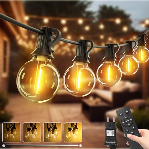btfarm 10M Guirlande Guinguette Exterieur Avec Télécommande, Dimmable G40 LED Guirlande Lumineuse Exterieure, Etanche Ampoule Lumiere Electrique pour Jardin Terrasse Balcon Pergola Fête, Blanc Chaud