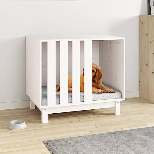 Nqyjm Hundkoja vit 70 x 50 x 62 cm massivt trä furu utomhus hundkoja för hundar, trädgård