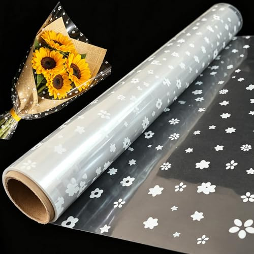 RYIRXI Rollo Papel de Regalo Celofan Transparente con Flores Estrellas Dibujos, Papel Envolver Celofán Regalo Cumpleaños Boda Navidad Envolver Regalos Personalizado