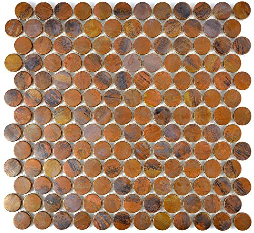 Mosaik Fliese kupfer Knopf braun für WAND BAD WC DUSCHE THEKENVERKLEIDUNG, Mattengröße: 298x282 = 0,08 qm, Steingröße: D23x8 mm - 1 Matte