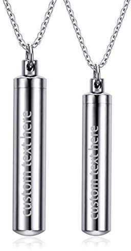 JewelryWe Joyas Pareja Cadenas de la Amistad Acero Inoxidable Om mani Padme Hum Mantra Botella de Perfume Memorial Cápsula Urna Colgante Collares para Hombre y Mujer, Plata, 21.65 inches x 0.11 inches