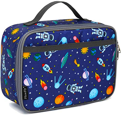 FlowFly Kids Lunch box Insulated Soft Bag Mini Cooler Back to School Thermal Meal Tote Kit for Girls, Boys, Astronaut