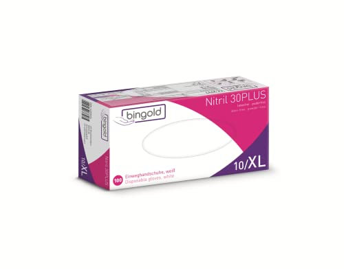 Einmalhandschuhe BINGOLD Nitril 30PLUS, Nitrilhandschuhe, weiß, Größe XL, 100-er Pack