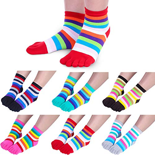 SATINIOR 6 Pairs Rainbow Women Toe Socks Full Finger Socks Separated Cotton Stocking Colorful Stripe Stocking for Women Men(Classic Multicolored)