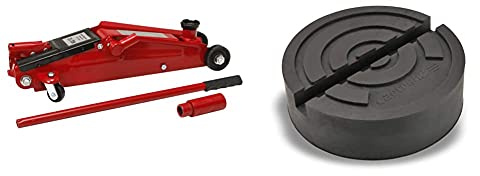 cartrend 10024 hydraulischer Wagenheber, Rangierwagenheber für SUVs und Geländewagen mit Quicklift-Funktion, 2,5 Tonnen & 10430 Universelle Gummiauflage XL für Wagenheber und Hebebühnen, extrabreit