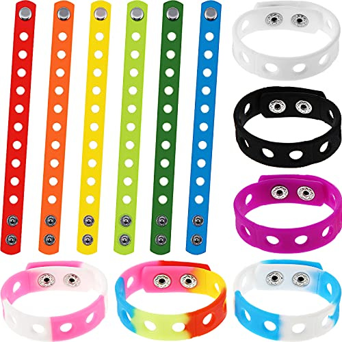 MTLEE 12 Pieces Silicone Charm Rubber Bracelets Kids Christmas Party Gifts Silicone Wristbands Adjustable Bracelets with Holes for Shoe Charm Girls Boys Birthday Party Award (chic Colors, 7 Inch)