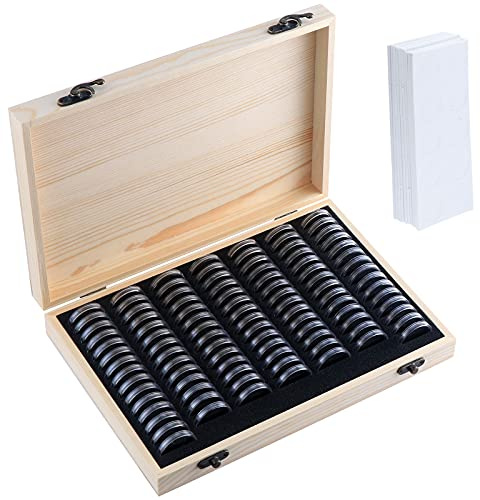 Kinsinder 100 cajas de madera para colección de monedas con cápsulas redondas para coleccionistas de monedas de 18 mm/20 m/23 mm/25 mm/27 mm/30 mm