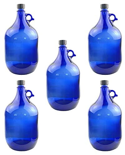 SELECTION ·1948 · ALBERTS · PREMIUM ALBERT PFÄFFLE 5X Glasballon blau 5 Liter, Henkelflasche aus Blauglas inkl. Handschraubverschluss PP35 (VPE 5 Stück)